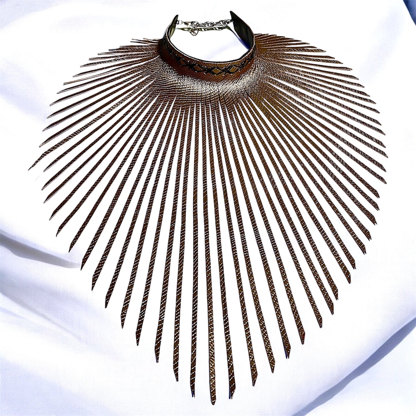 Gold Embossed Fringe Leather Choker