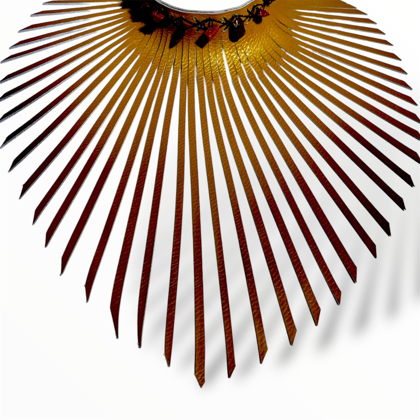 Mustard Fringe Leather Choker Adorned With Tiger Eye & Gold Sand Gem Stones