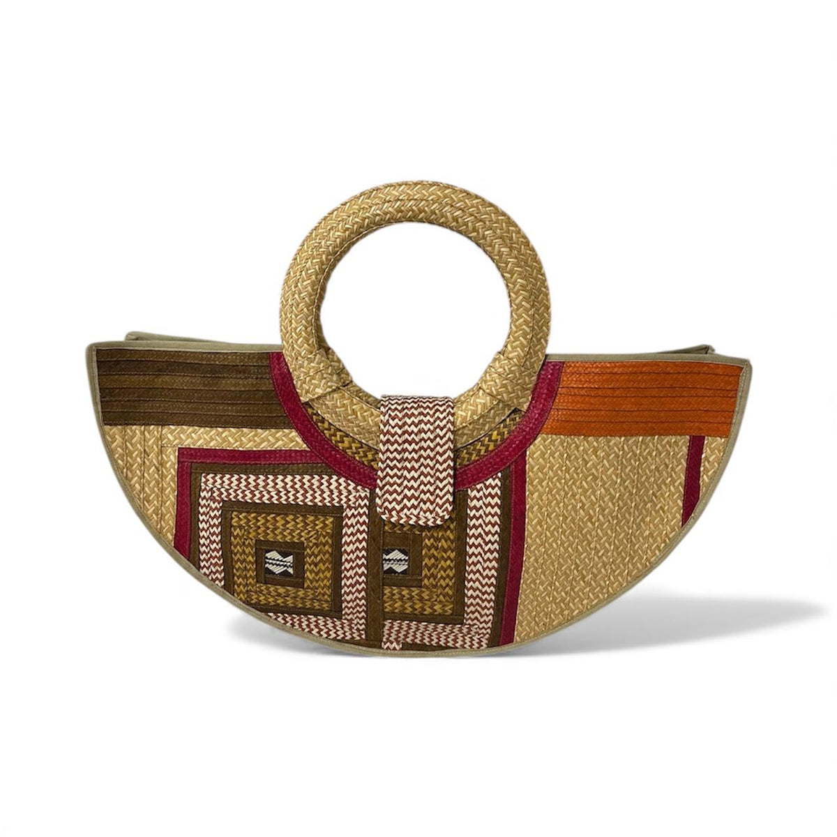 Half-Circle Hand-Woven Caña Flecha Handbag, front view – handmade in Colombia by Fundación La Otra Vuelta for Stand Out and Shout Out