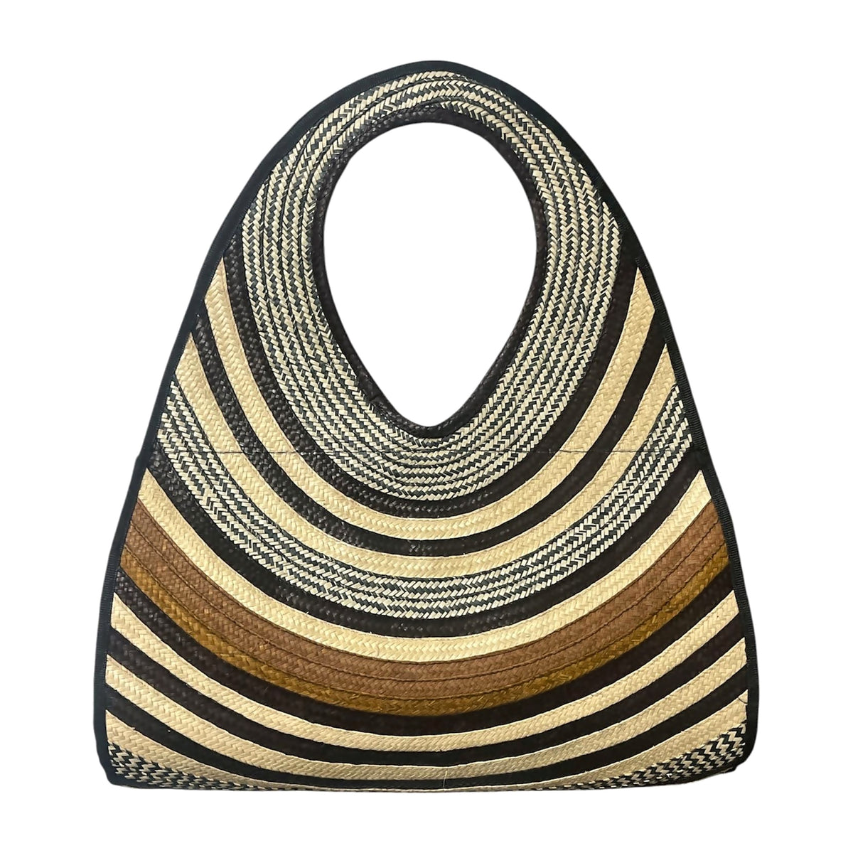Golden Ripple Teardrop Caña Flecha Handbag, front view – handmade in Colombia by Fundación La Otra Vuelta