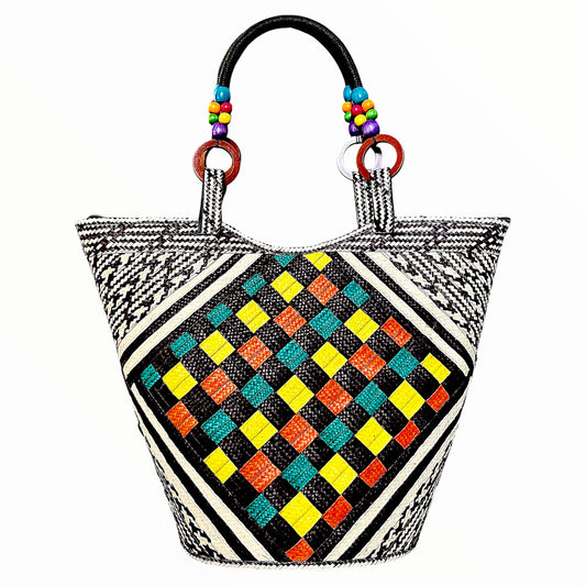Chess Board Pattern Design Hand Wawen Ladies Handbag