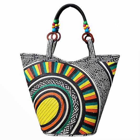 Oval Pattern Design Hand Wawen Ladies Handbag
