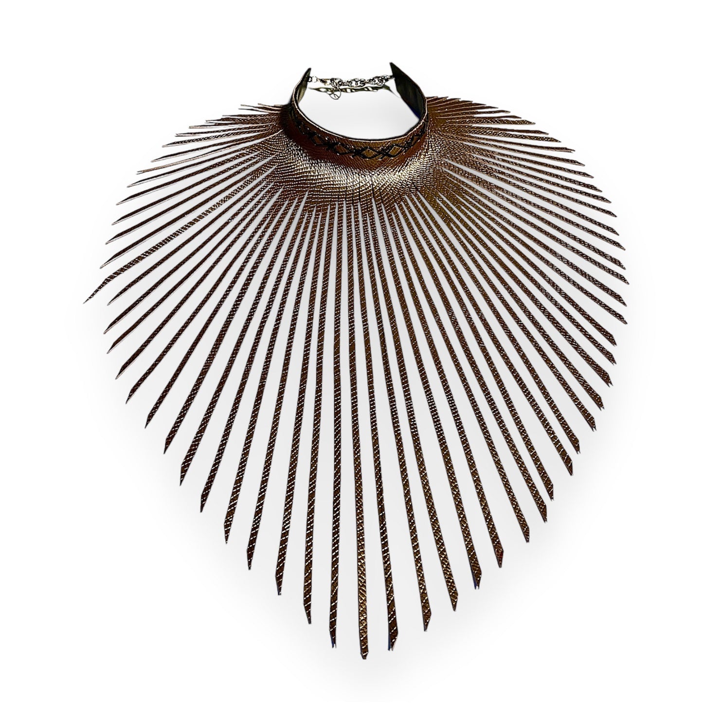 Gold Embossed Fringe Leather Choker