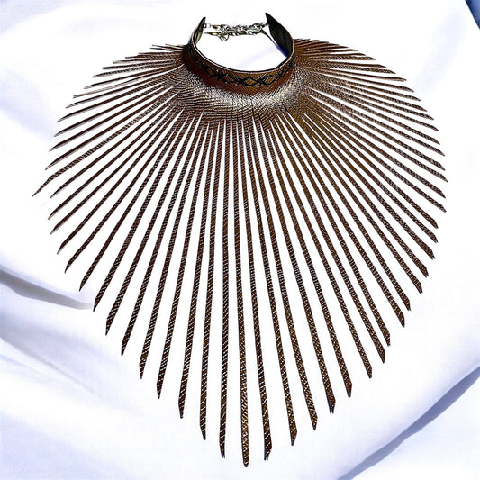 Gold Embossed Fringe Leather Choker