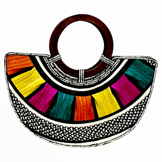 Half Circle Design Hand Wawen Ladies Handbag
