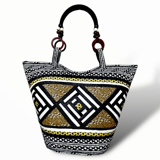 Neutral Colour Bucket Design Hand Wawen Ladies Handbag