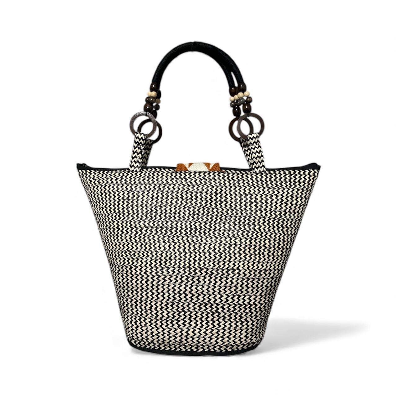 Neutral Colours Indigenous Pattern Hand Wawen Bucket Design Ladies Handbag