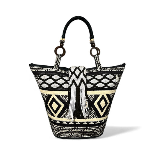 Neutral Colours  indigenous Pattern Hand Wawen Bucket Design Ladies Handbag