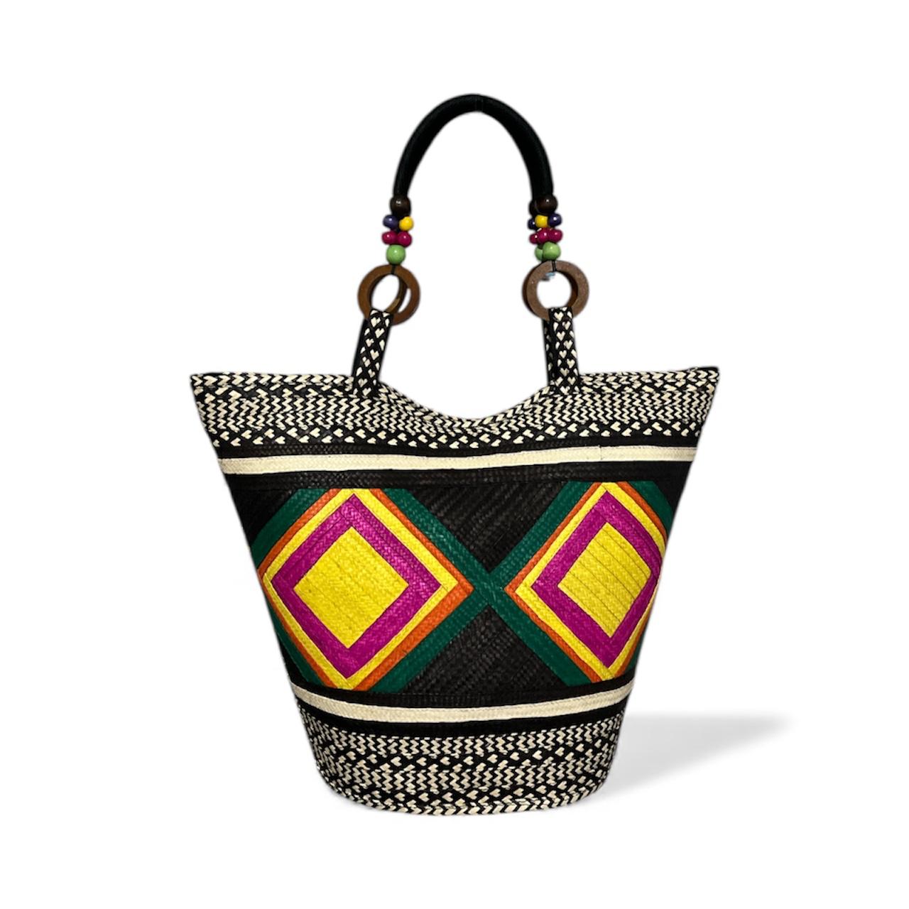 Multicoloured Square Pattern Hand Wawen Ladies Handbag