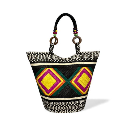 Multicoloured Square Pattern Hand Wawen Ladies Handbag