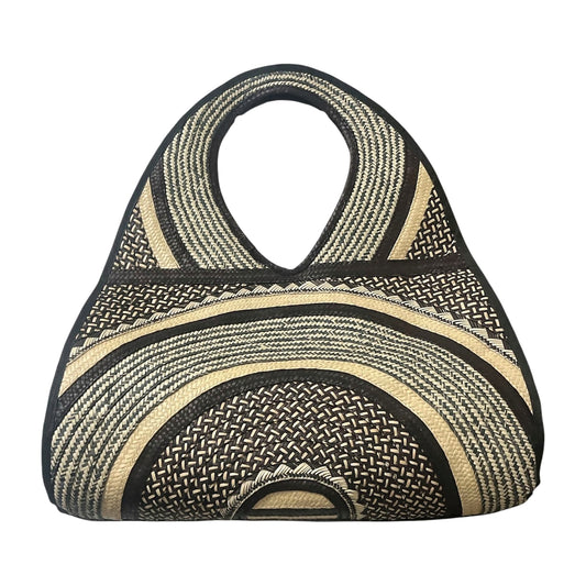 Black & Natural Sunrise Teardrop Caña Flecha Handbag, front view – handmade in Colombia by Fundación La Otra Vuelta