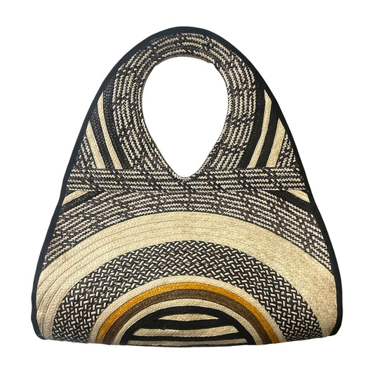 Mustard Sunrise Teardrop Caña Flecha Handbag, front view – handmade in Colombia by Fundación La Otra Vuelta