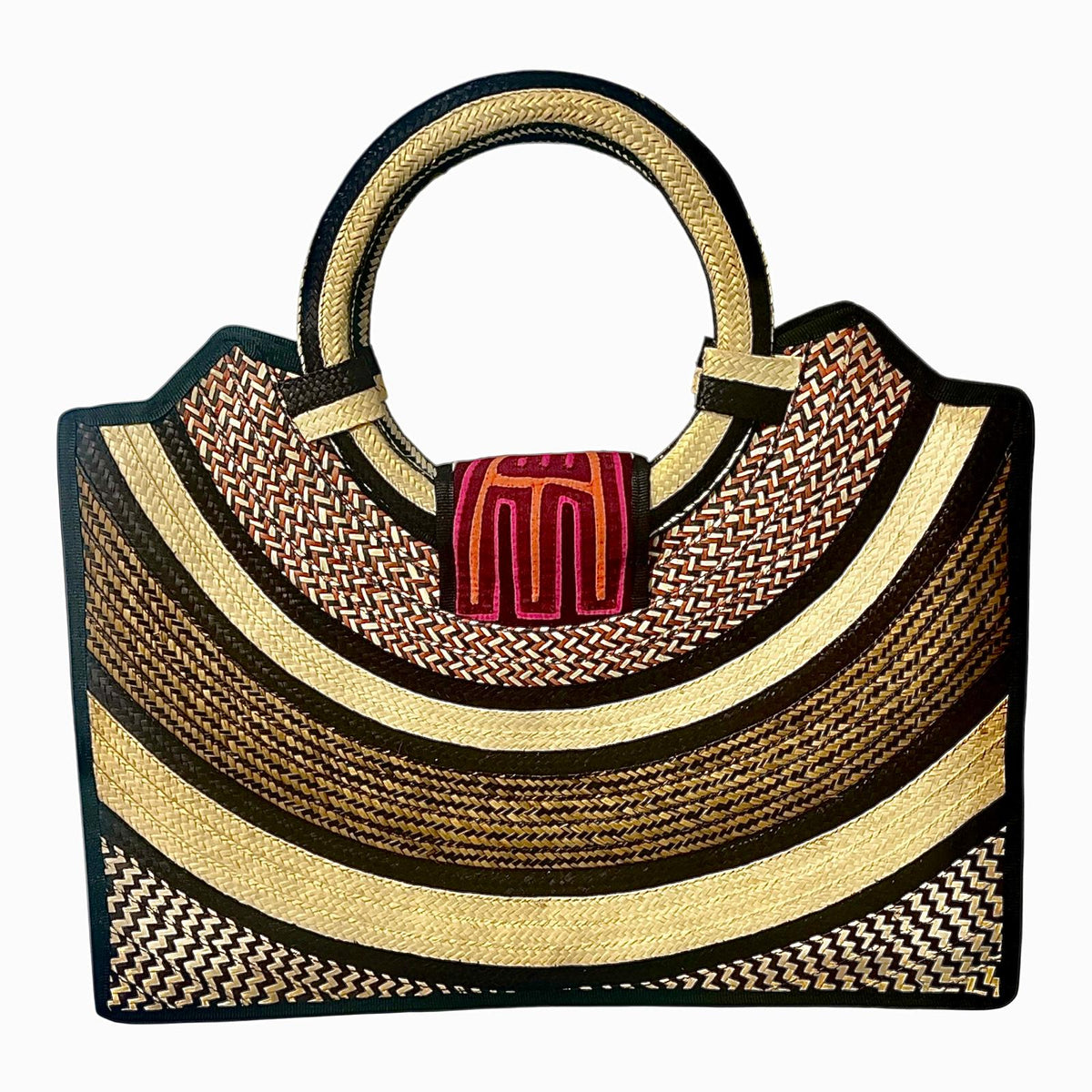 Golden Squares Mola Caña Flecha Tote with Ring Handle