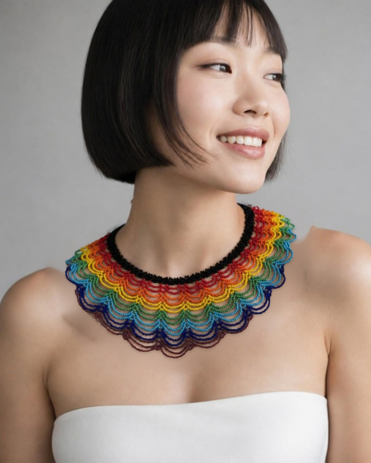 Rainbow Cascade Beaded Collar Necklace